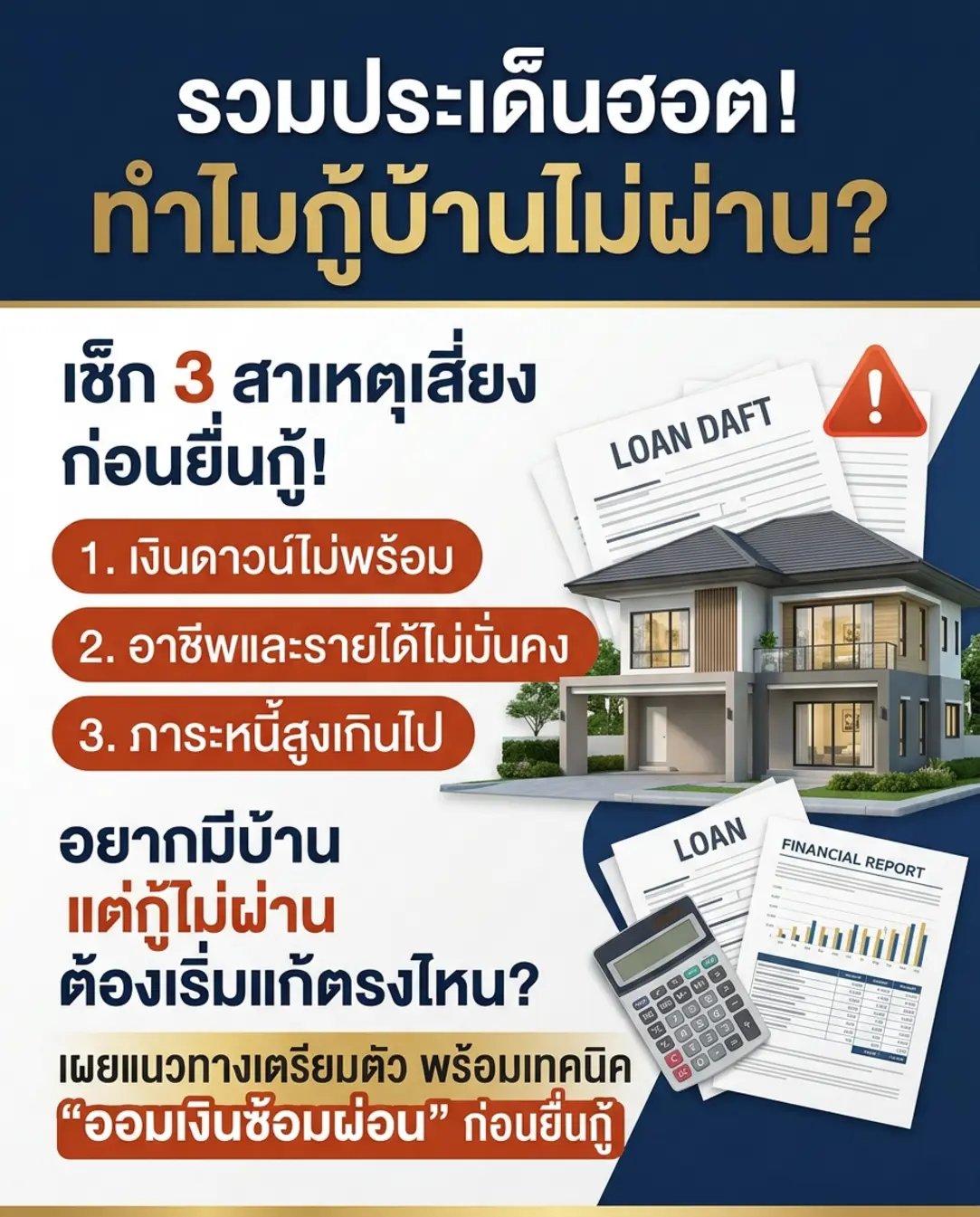 ไขข้อข้องใจ ปัญหาคาใจคนอยากมีบ้าน ทำไมยื่นกู้ธนาคารไม่ผ่านและวิธีแก้เกมให้ผ่านฉลุย